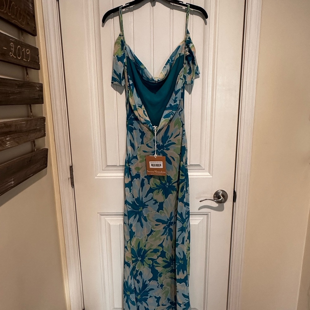 Floral Backless Dress in Blue and Green